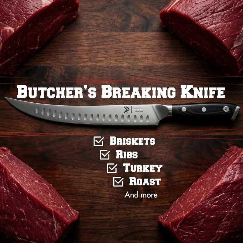 Kitchen perfection 10” Butcher Knife for Meat Cutting & Trimming-Ultra Sharp Cimeter Breaking Carving Knife with Sheath- Premium German Steel,Full Tang Ergonomic Handle -Perfect Grilling Gifts for Men - Image 4